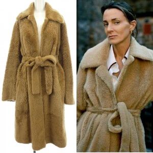 Celine Pheobe Philo Shearling Fur Belted Coat size 44.
